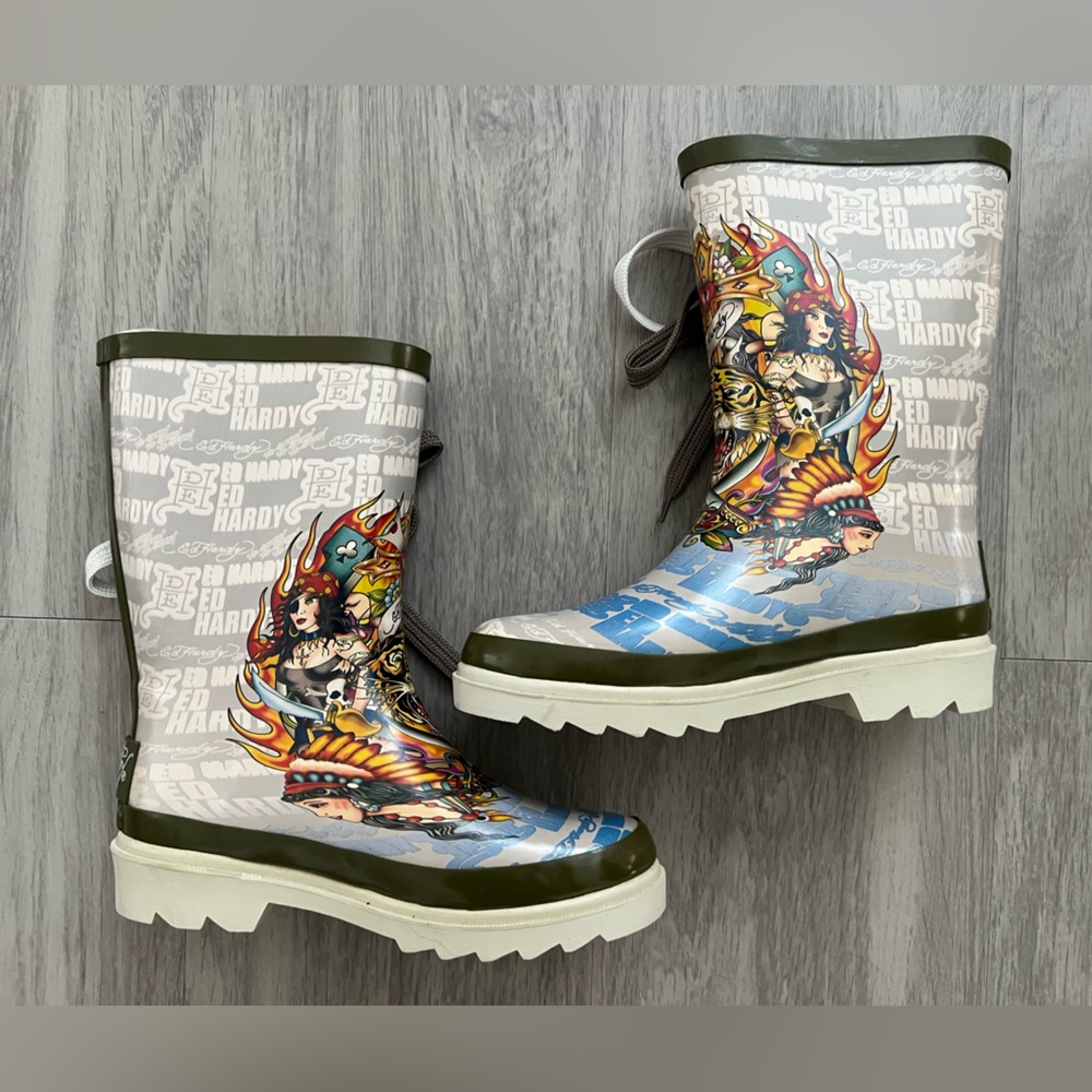 Ed Hardy Kids Rain & Snow Boots - Green, Blue, White - Picture 2 of 14